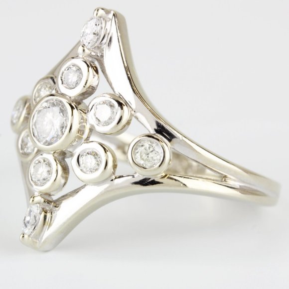 14K White Gold Bezel-Set MCM Style Diamond Ring by Weindling - Picture 2 of 7